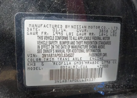 2014 Nissan Sentra Sr z USA, uszkodzony, nr VIN 3N1AB7AP0EL634537